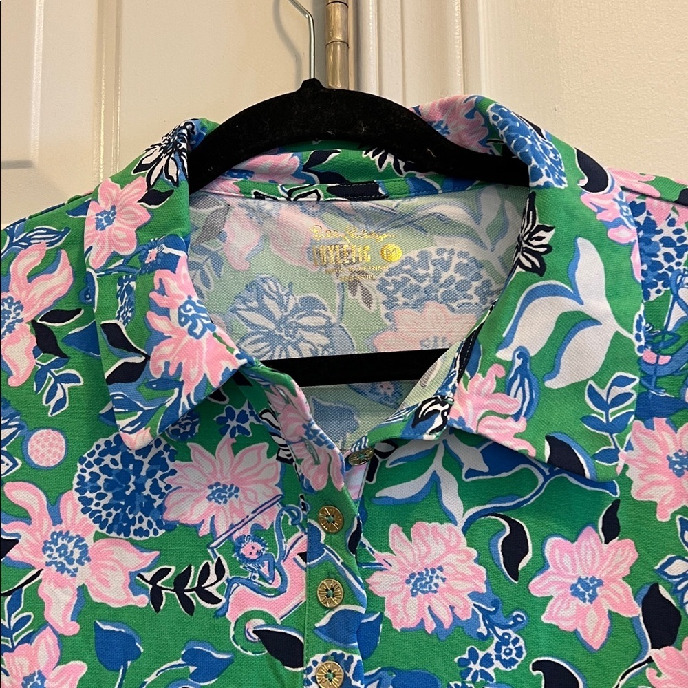 Lilly Pulitzer Freda scallop polo in spearmint golf to you drop M size - Picture 2 of 4